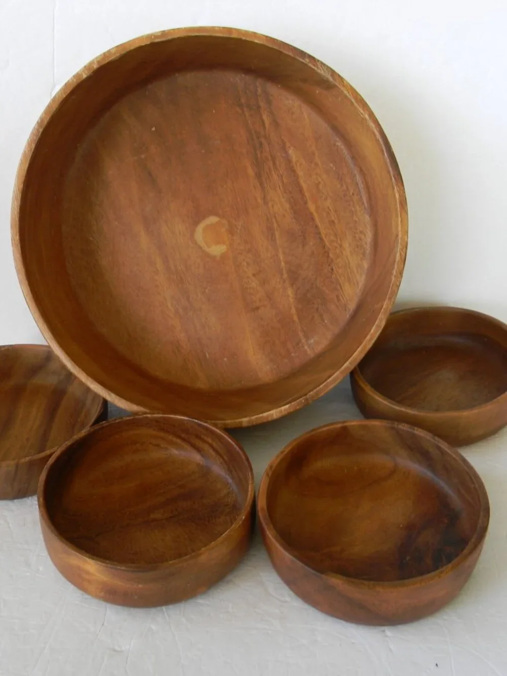 Vintage Carabao Philippines Wood SERVING LARGE BOWL & 4 SALAD BOWLS
